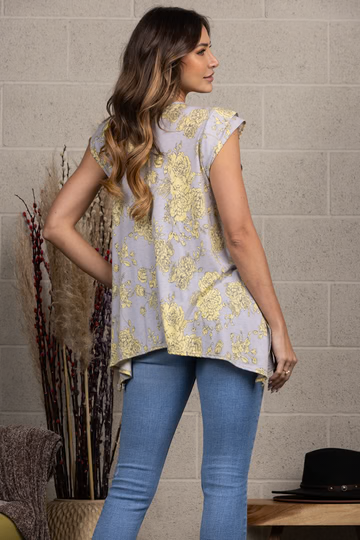 PRINT LAYERED SHORT SLEEVES KNIT TOP T1919-2