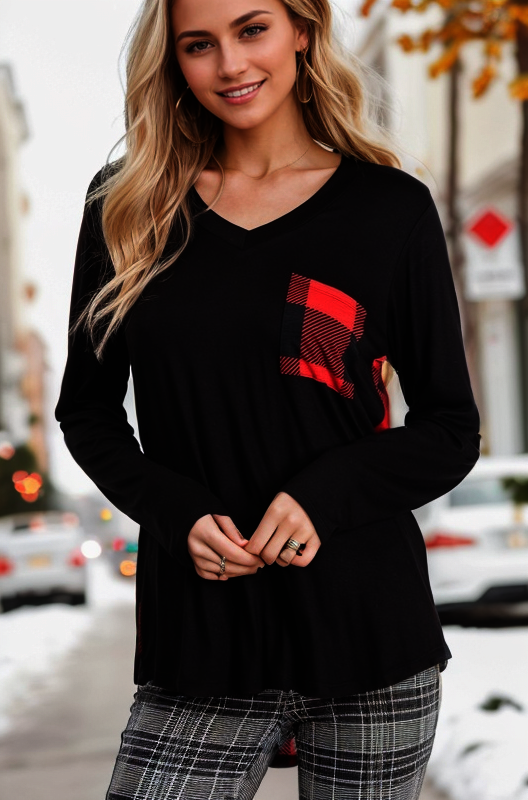 CHARCOAL SOLID & PLAID TOP HMST1792-15