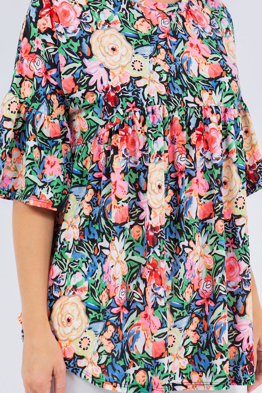 PLUS SIZE ROUND NECK BELL SLEEVE TUNIC TOP