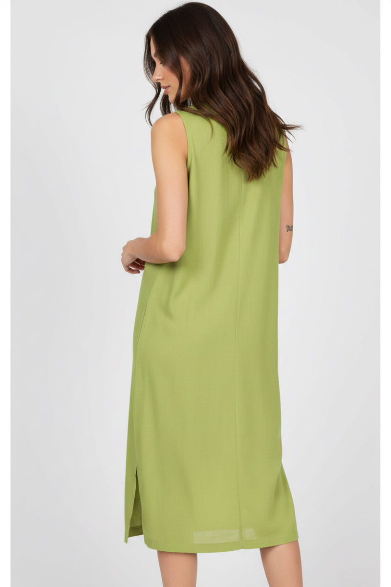 FUCHSIA SLEEVELESS FRONT PATCH POCKETS MIDI DRESS HMD1055