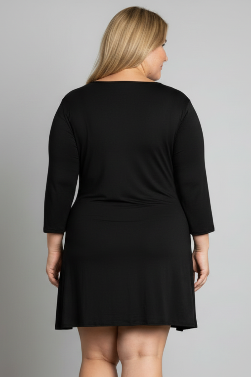 SELF-TIE FRONT LONG SLEEVES PLUS SIZE MINI DRESS D1060