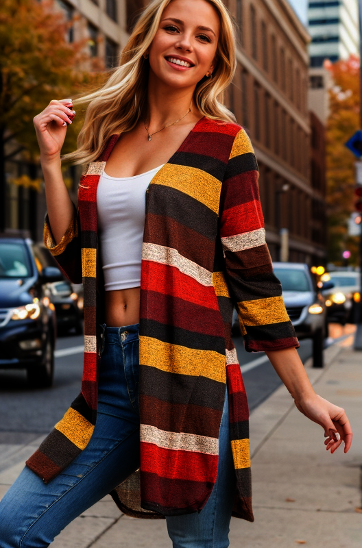 MULTI COLOR STRIPE OPEN CARDIGAN HMSJ1006-54