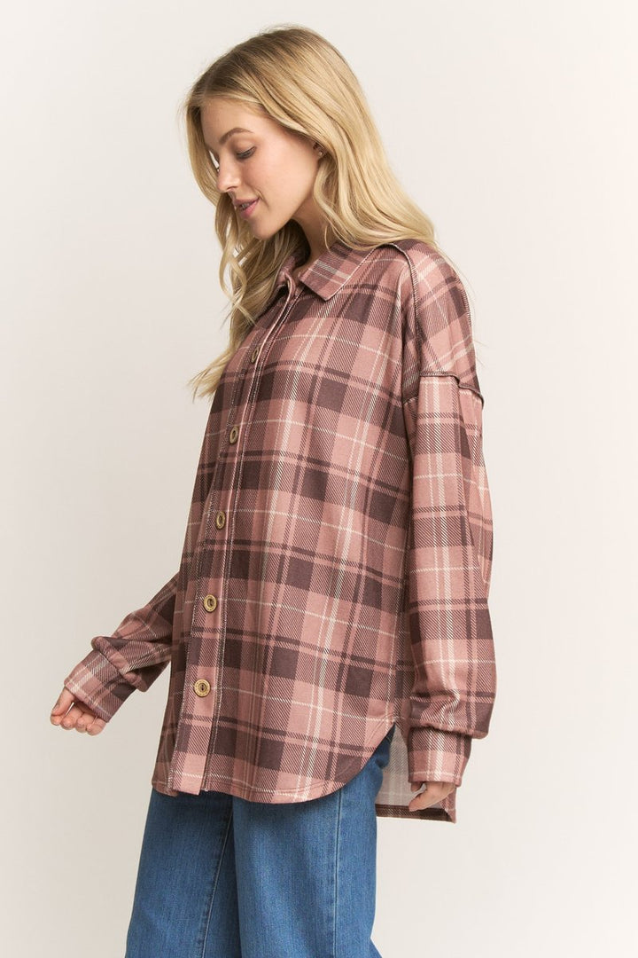 COLLARED PLAID BUTTON DOWN SHACKET TOP HMET7968