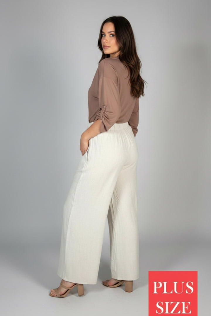 PLUS SIZE HIGE WAISTED SOLID LINEN PANTS-WBP250P