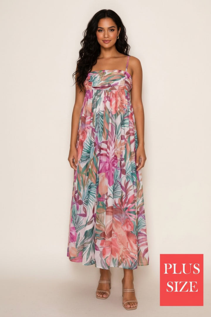 PLUS SIZE SLEEVELESS FLORAL MAXI DRESS-WBD90710P