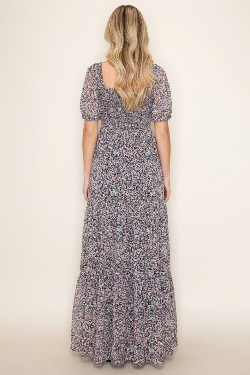 SHORT SLEEVE FLORAL PRINT MAXI DRESS-WBD90728XL