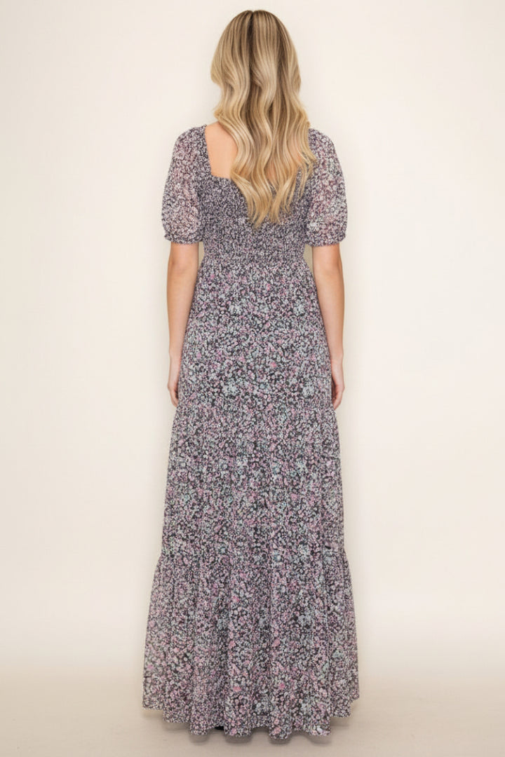 SHORT SLEEVE FLORAL PRINT MAXI DRESS-WBD90728XL