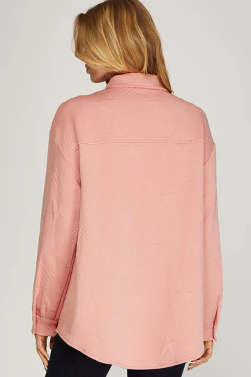 LIME STAR PATTERNED HEAVY KNIT SHIRT JACKET SKSY4699