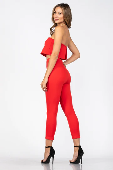 RED TUBE AND PANTS TWO PIECE SET BS01225