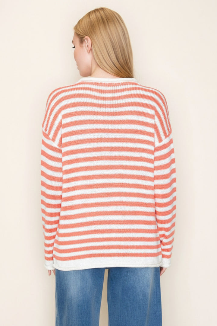 STRIPE ROUND NECK LONG SLEEVE KNIT TOP-WBT10601XL