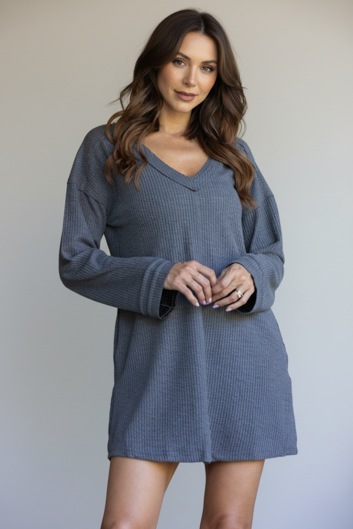 RIBBED KNIT LONG SLEEVES MINI DRESS-ND30196-