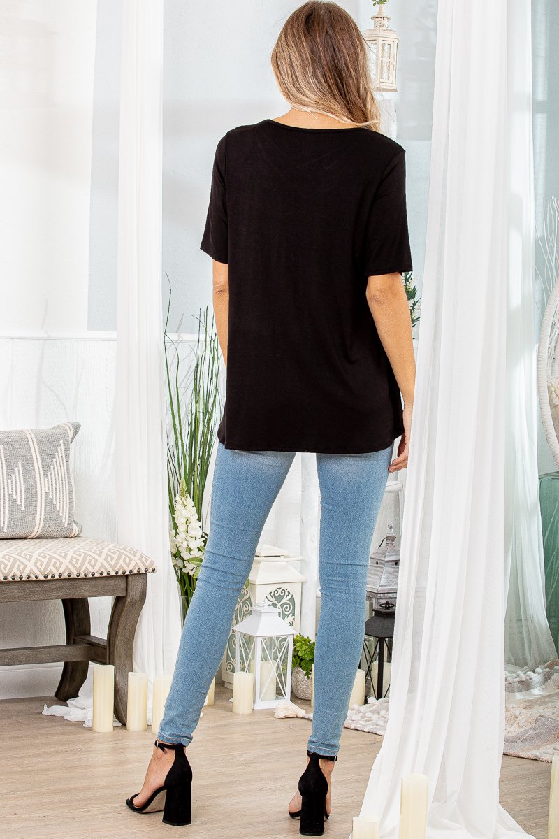 HALF SLEEVE CRISSCROSS V NECK SOLID BABYDOLL TOP