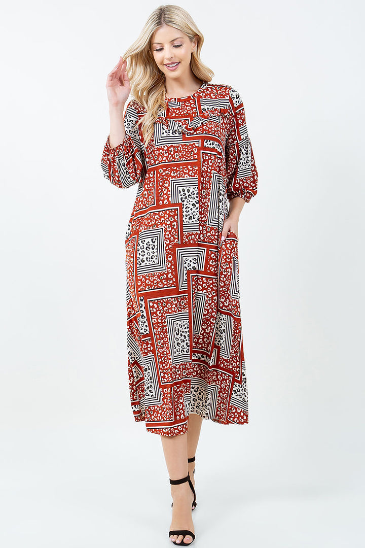 PLUS SIZE MIDI DRESS WITH SIDE POCKTES