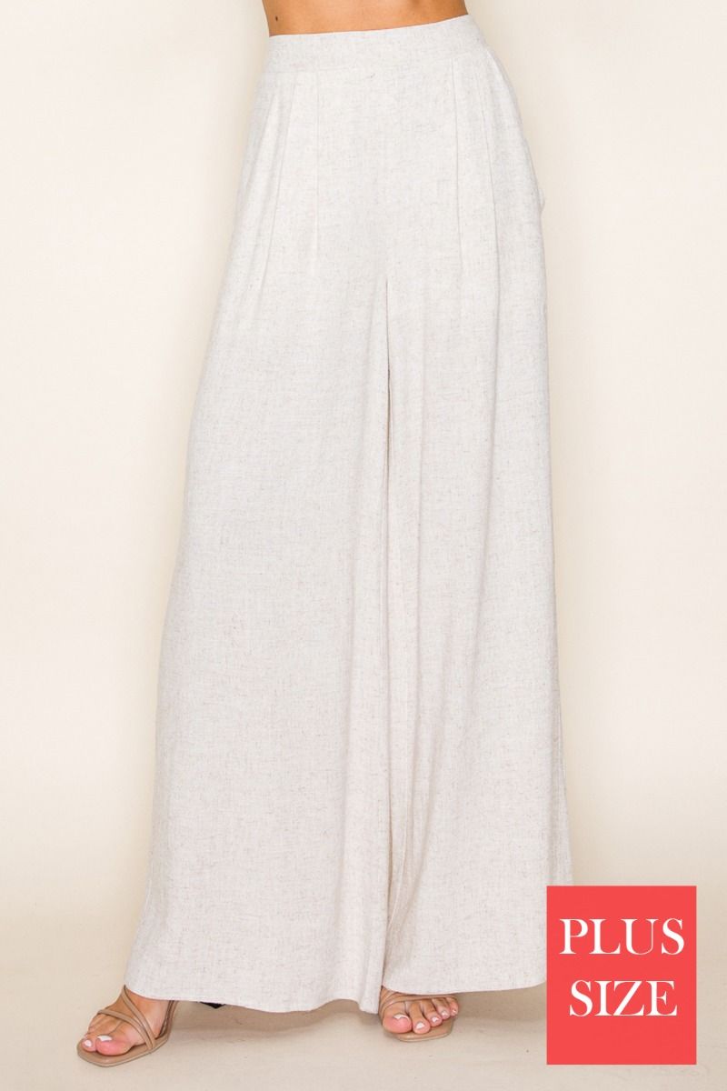 PLUS SIZE HIGE WAISTED SOLID LINEN PANTS-WBP250P