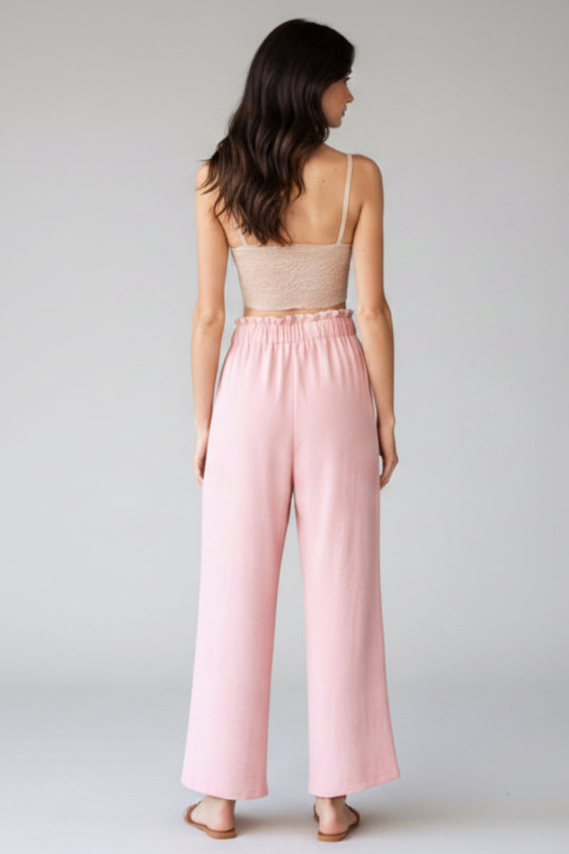 PLUS SIZE SOLID CASUAL PANTS WITH PAPERBAG WAISTBAND-HMET6700