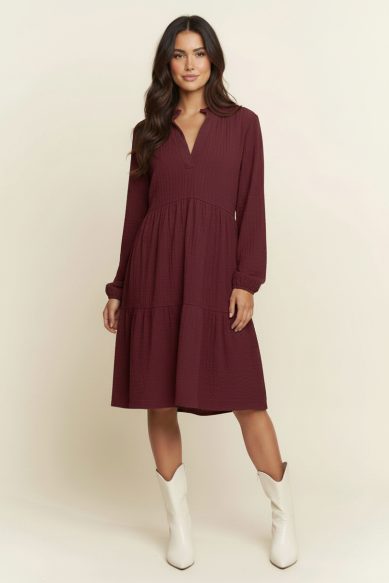 PLUS SIZE MANDARIN COLLAR TIERED MINI DRESS HMED6794