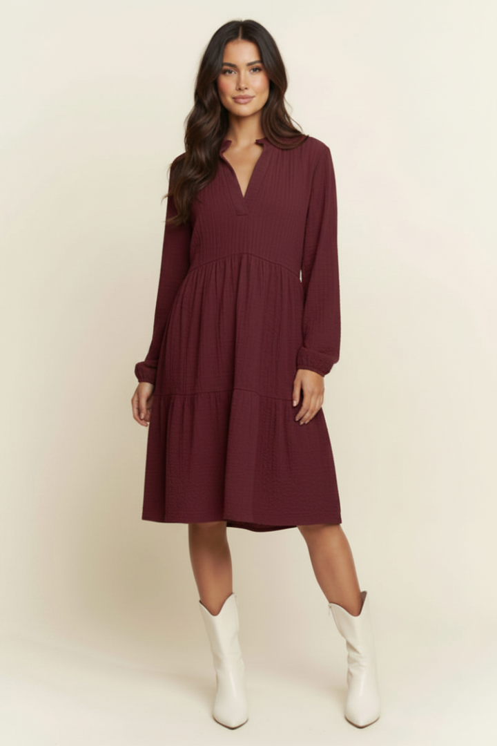PLUS SIZE MANDARIN COLLAR TIERED MINI DRESS HMED6794