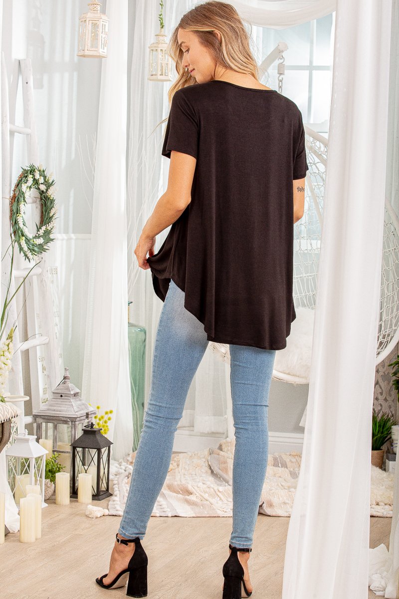 NAVY SHORT SLEEVES BABYDOLL TUNIC TOP HMST1518S