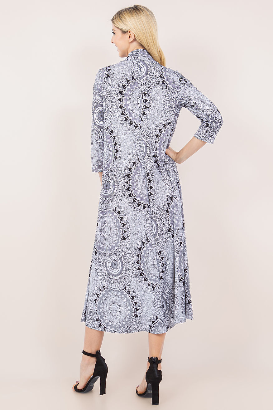 PLUS SIZE TIE-NECK A-LINE MODEST DRESS WITH SIDE POKTES