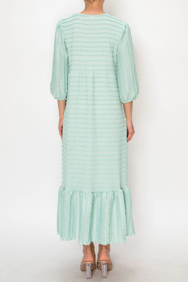 TEXTURED MIDI DRESS WITH 3/4 BALLOON SLEEVES