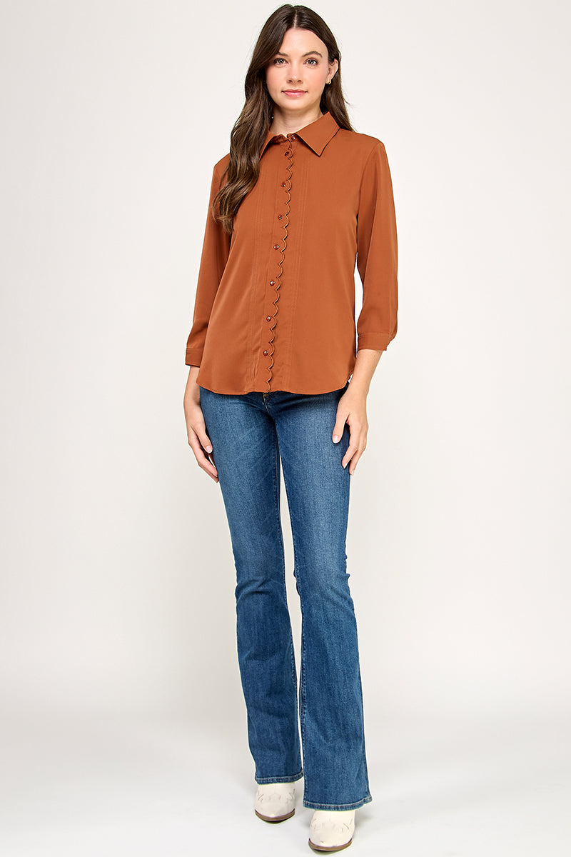BUTTON DOWN 3/4TH SLEEVE BLOUSE