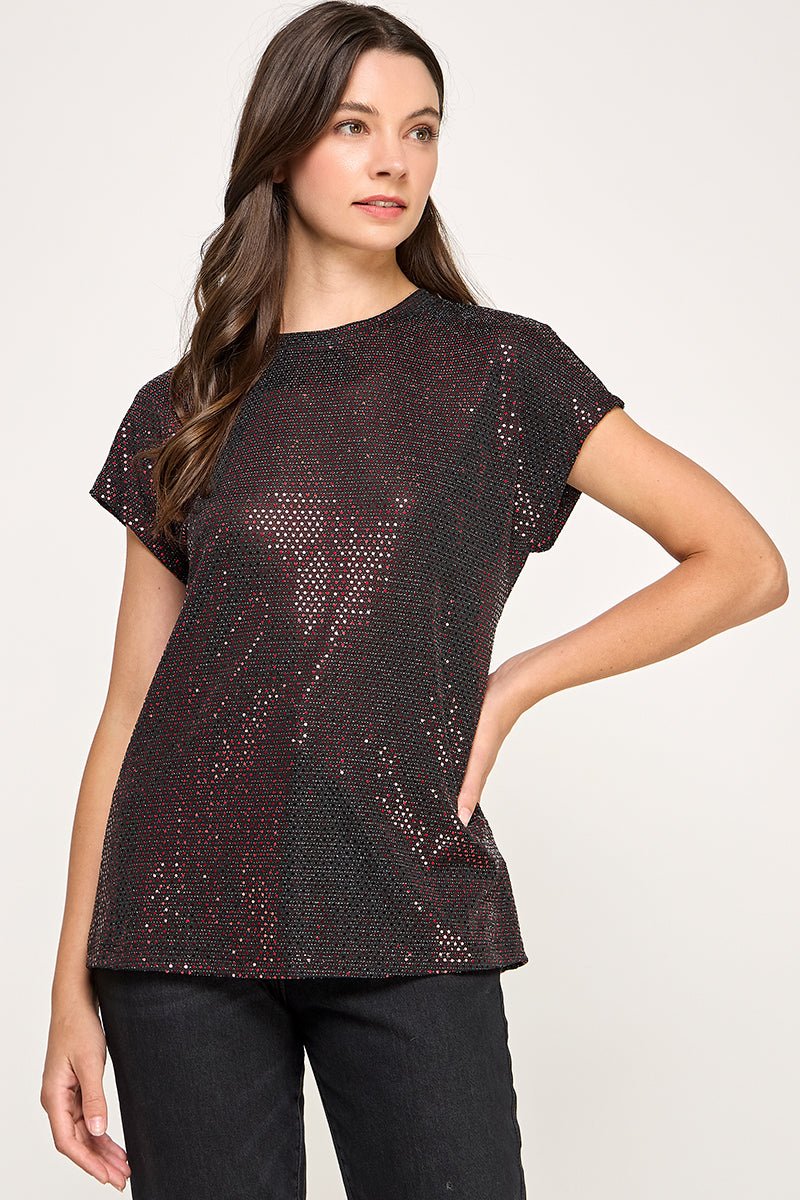 SEQUIN SHORT SLEEVE TOP