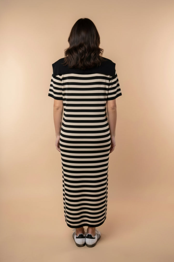 PLUS SIZE SHORT SLEEVE STRIPED MIDI DRESS WBD90685P