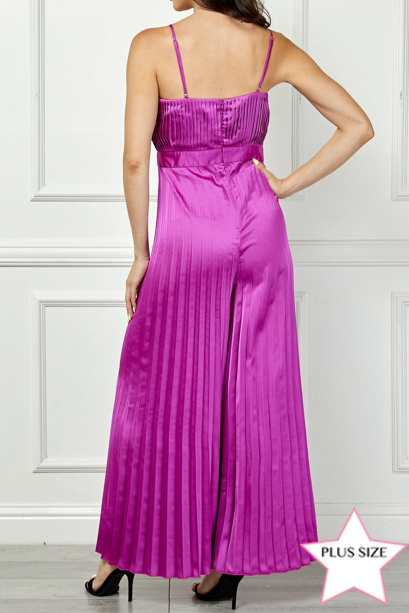 SATIN PLEATED WIDE LEG PLUS SIZE JUMPSUIT