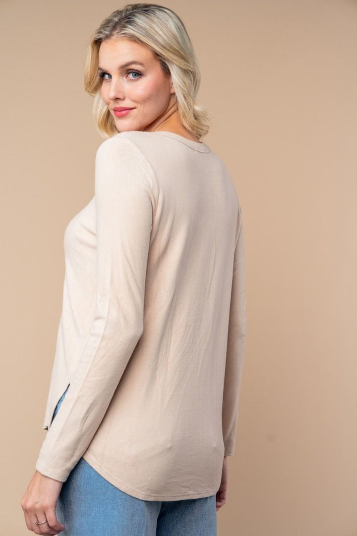 BUTTON UP LONG SLEEVE SOLID KNIT TOP-WBT25676XL