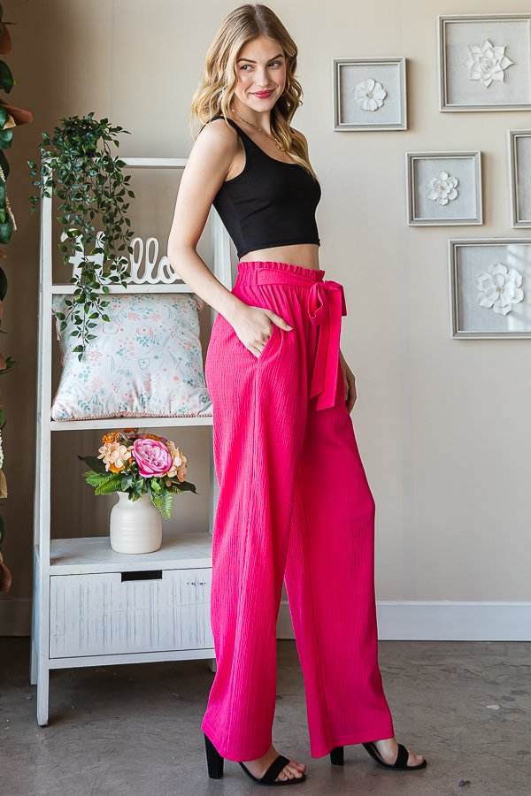 SOLID CASUAL PANTS WITH PAPERBAG WAISTBAND-HMEP6700-16