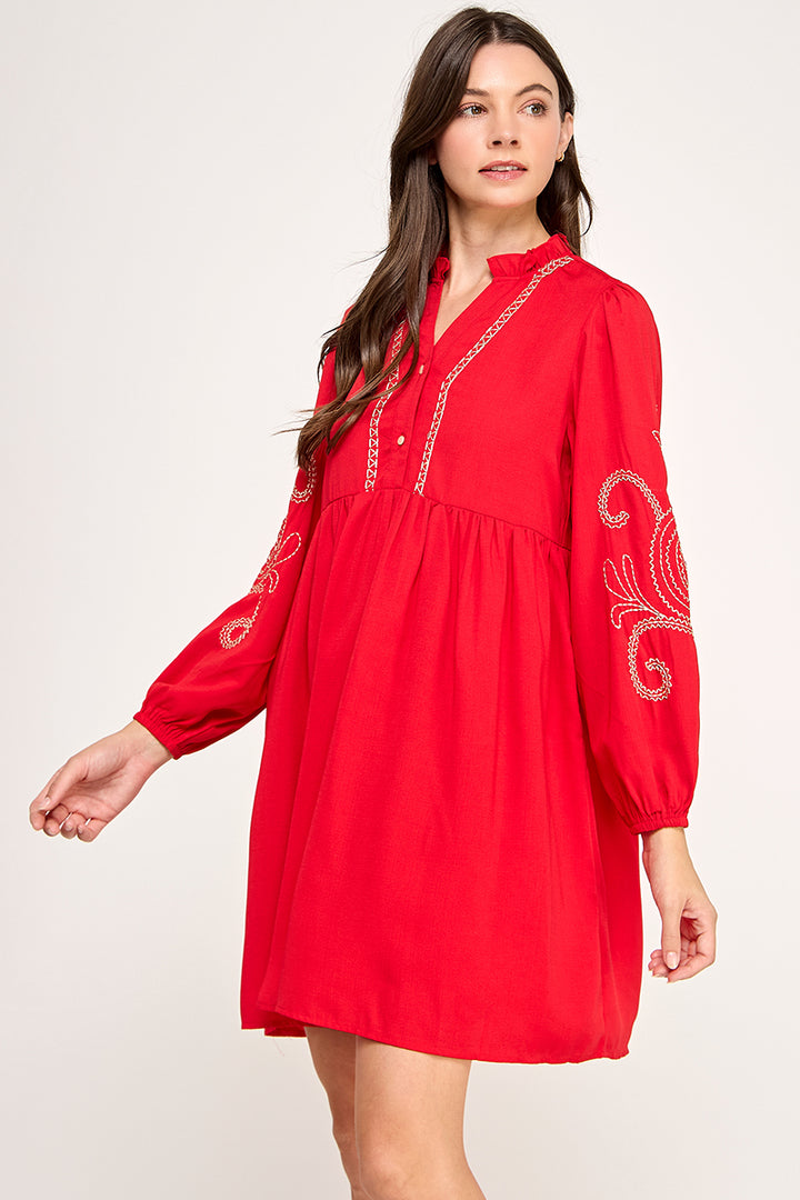 EMBROIDERED LONG SLEEVE DRESS