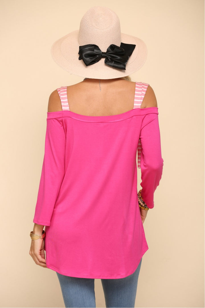 PLUS SIZE STRIPED TIE STRP OFF SHOLDER TOP-CLCT43750
