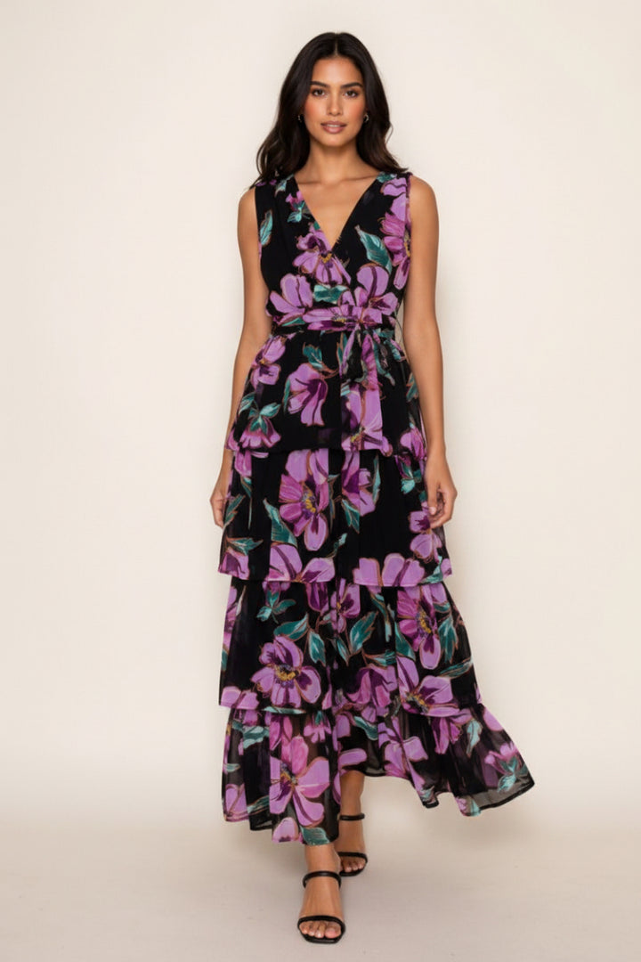 SLEEVELESS FLORAL PRINT MAXI DRESS-WBD90754XL