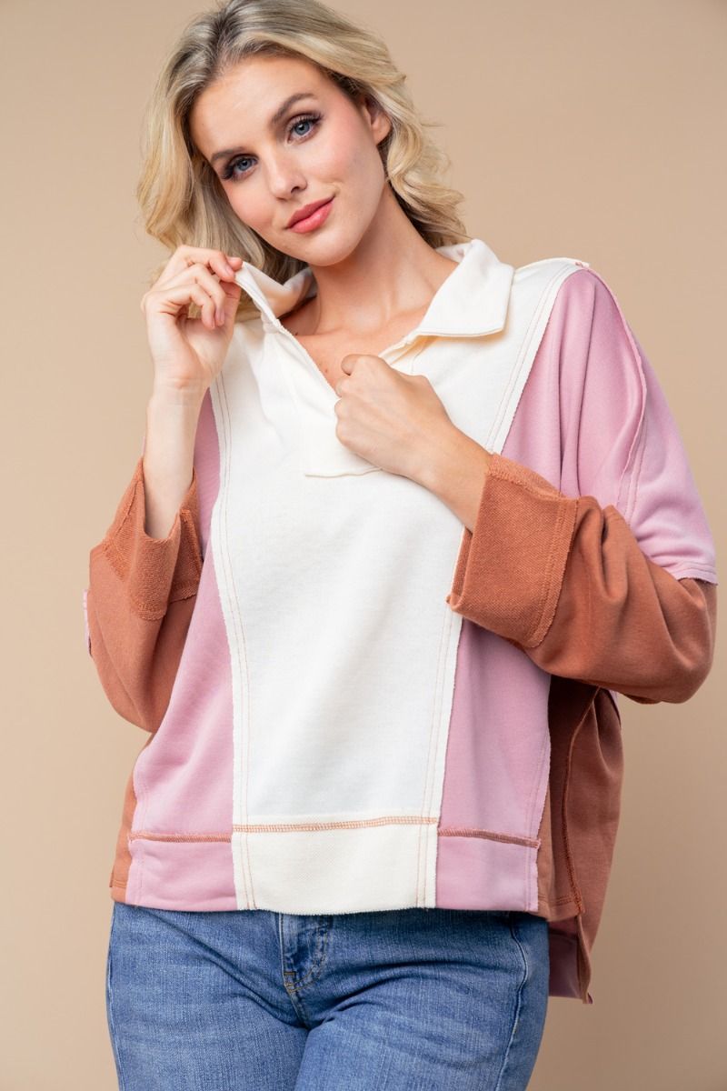 COLOR BLOCKED LOOSE FIT KNIT TOP