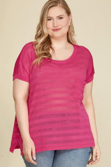 BLACK DROP SHOULDER SHEER KNIT PLUS SIZE TOP