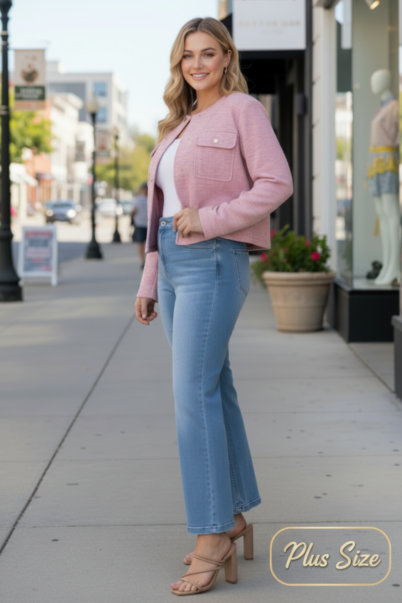 PLUS SIZE BUTTON DOWN JACKET-WBT10770P *