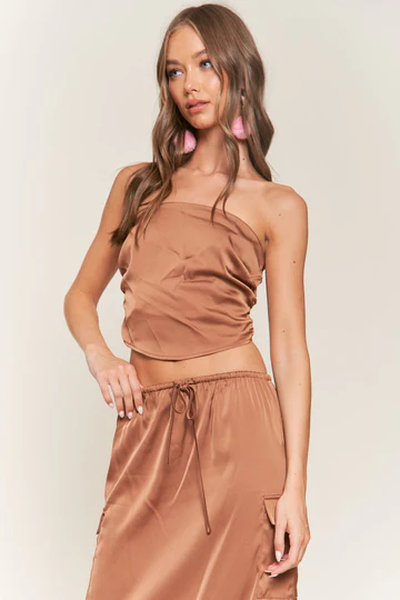 SATIN BANDEAU CROP TOP T9946