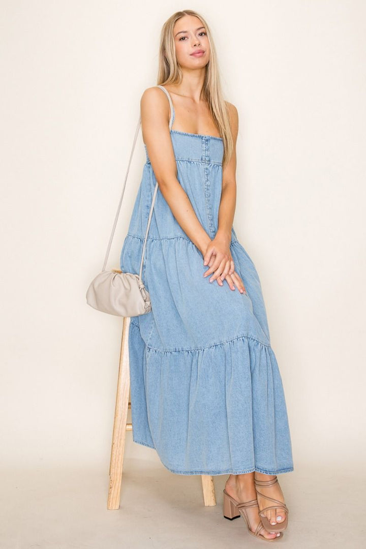 SQUARE NECK DENIM MAXI DRESS WBD90759XL