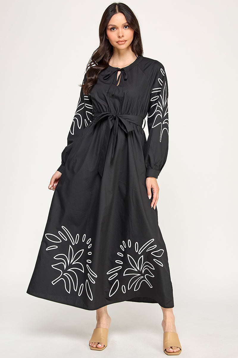 LONG SEEVE MAXI EMBROIDERED DRESS