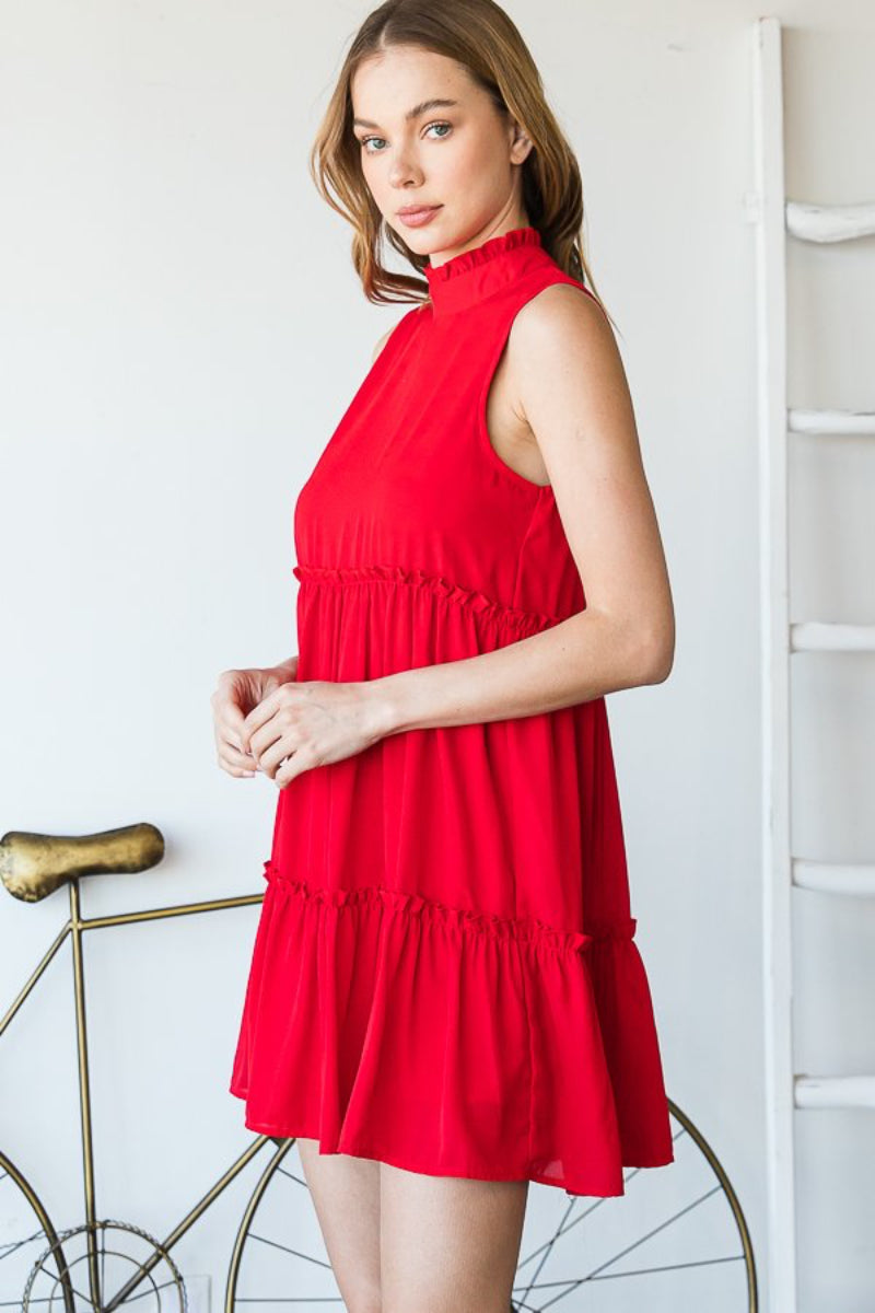 SLEEVELESS MOCK NECK SOLID DRESS