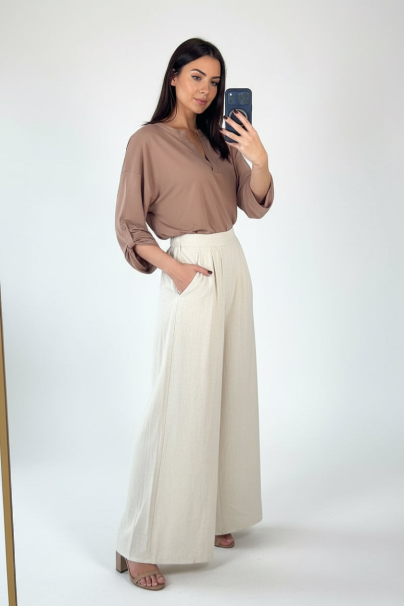HIGE WAISTED SOLID LINEN PANTS-WBP250XL