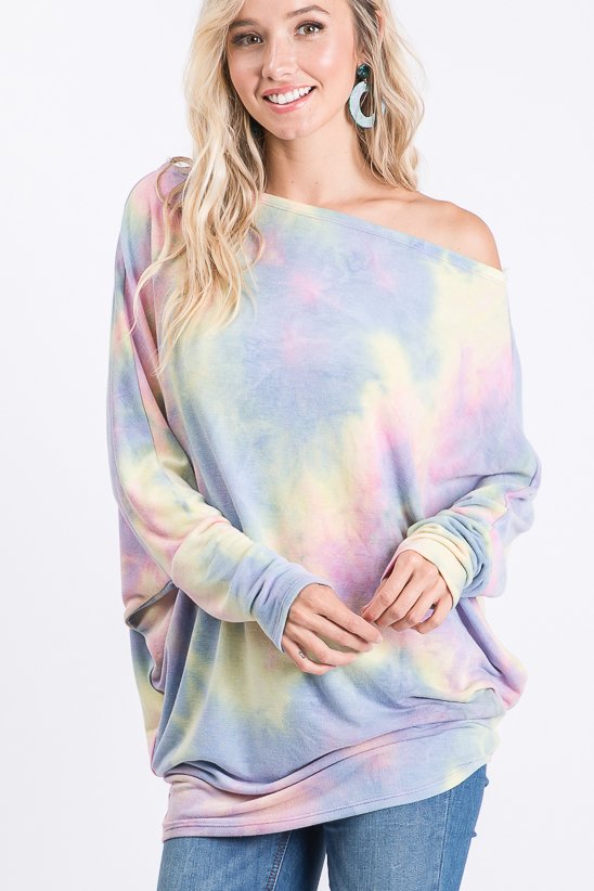 TIE DYE PRINT PLUS SIZE TOP  HMST1371-51