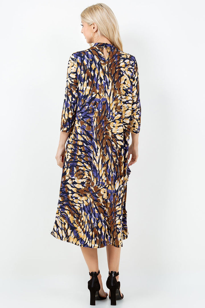 PURPLE MOCK NECK MIDI DRESS W/SIDE POCKET