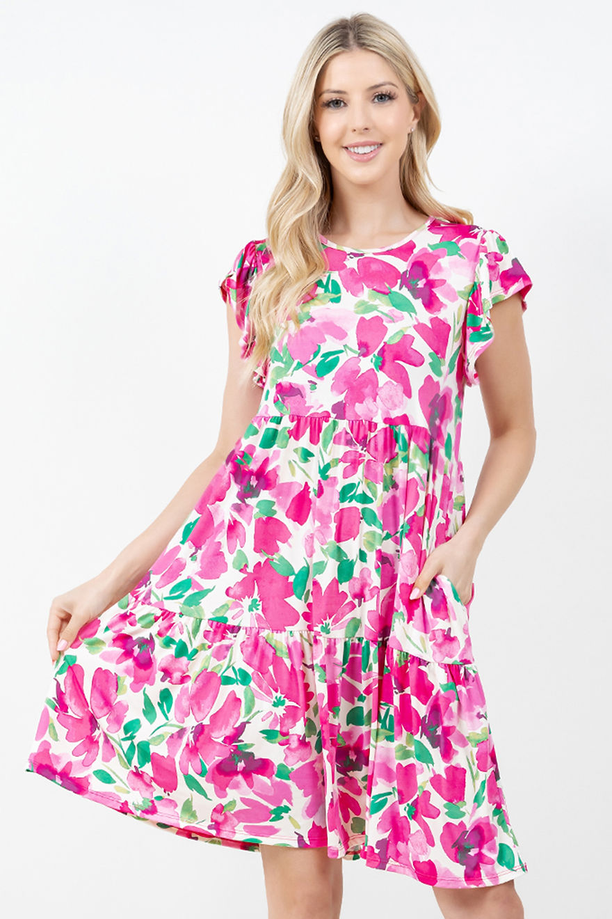 CASUAL SHORT DRESS RUFFLE SLEEVES DETAIL-SHVC5842