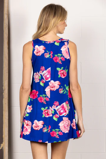 BLACK FLORAL PRINT TANK SWING MINI DRESS SD1243-22