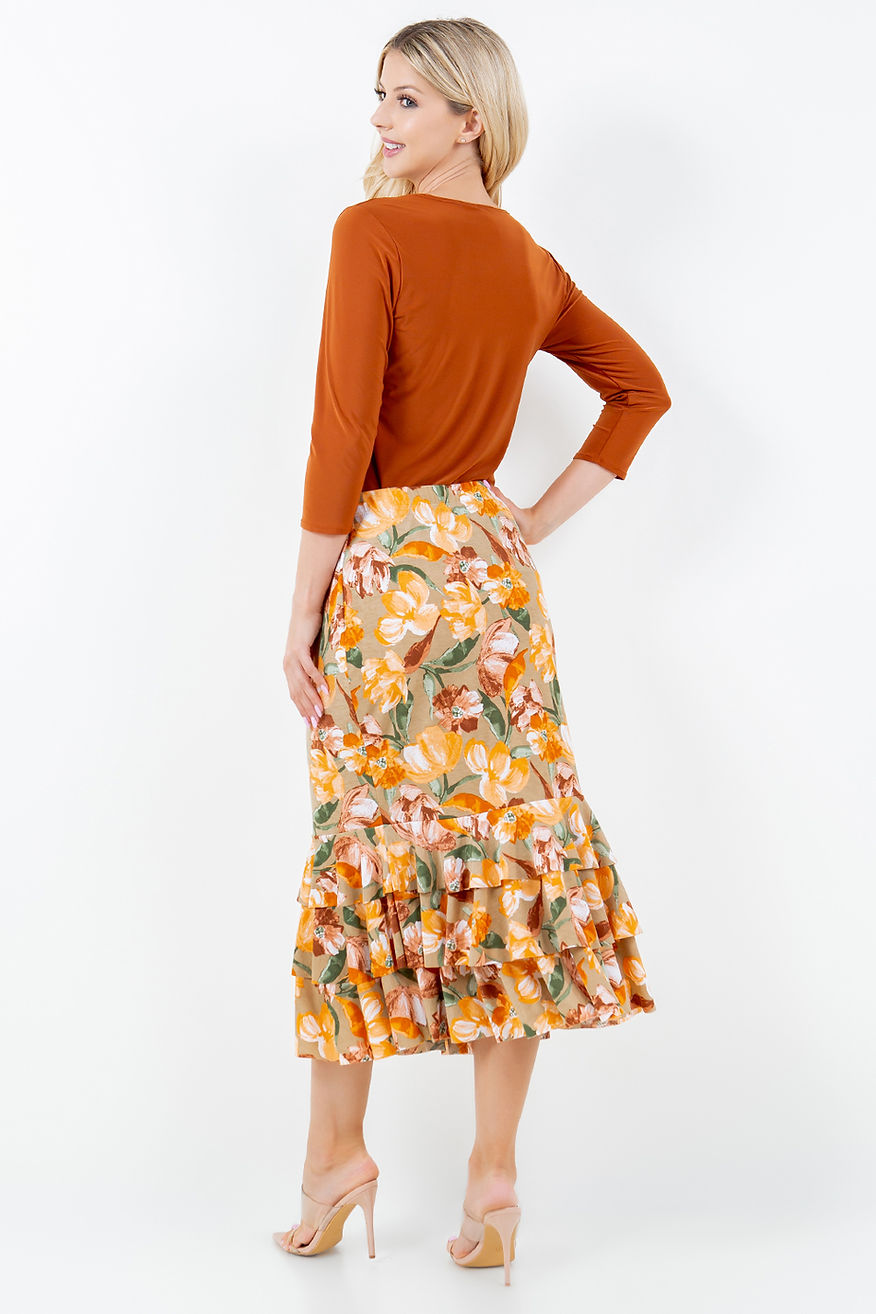 PLUS SIZE A-LINE RUFFLE MIDI SKIRT