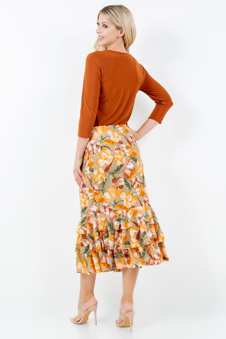 PLUS SIZE A-LINE RUFFLE MIDI SKIRT