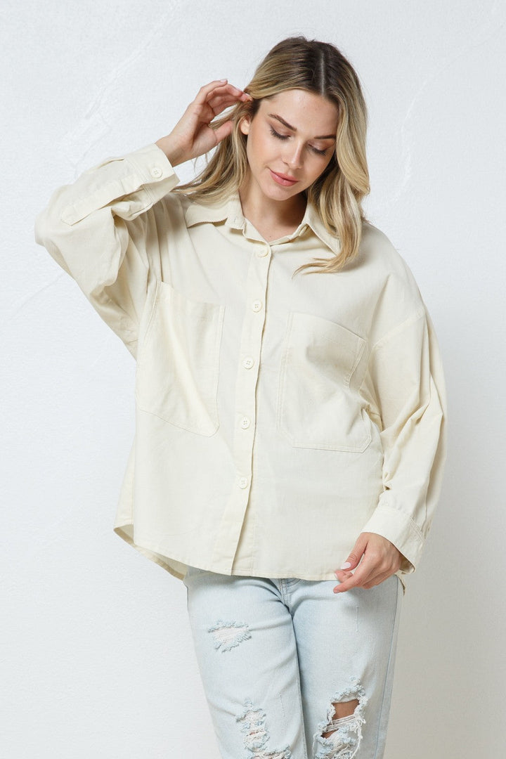 HEATHER GREY COTTON COLLARED PATCH POCKET SHIRT TOP T7649