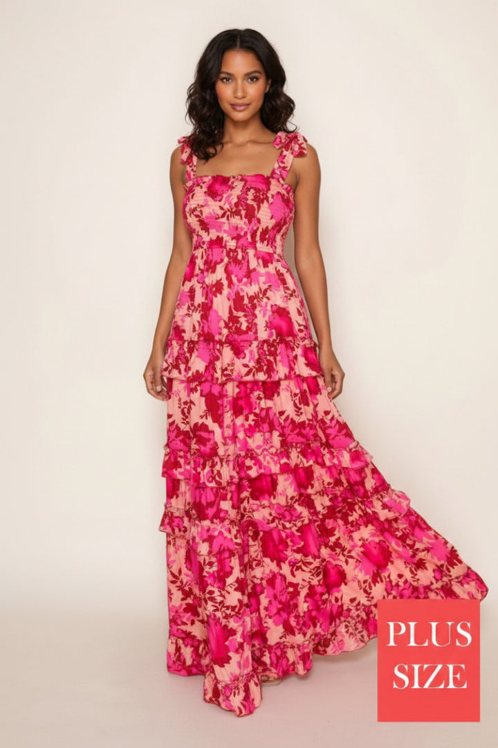 PLUS SIZE SMOCKED SLEEVELESS WOVEN MAXI DRESS