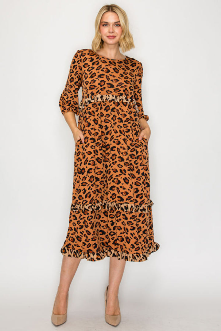 TIERED RUFFLE MIDI DRESS WITH SIDE POCKETS-SHVL5886